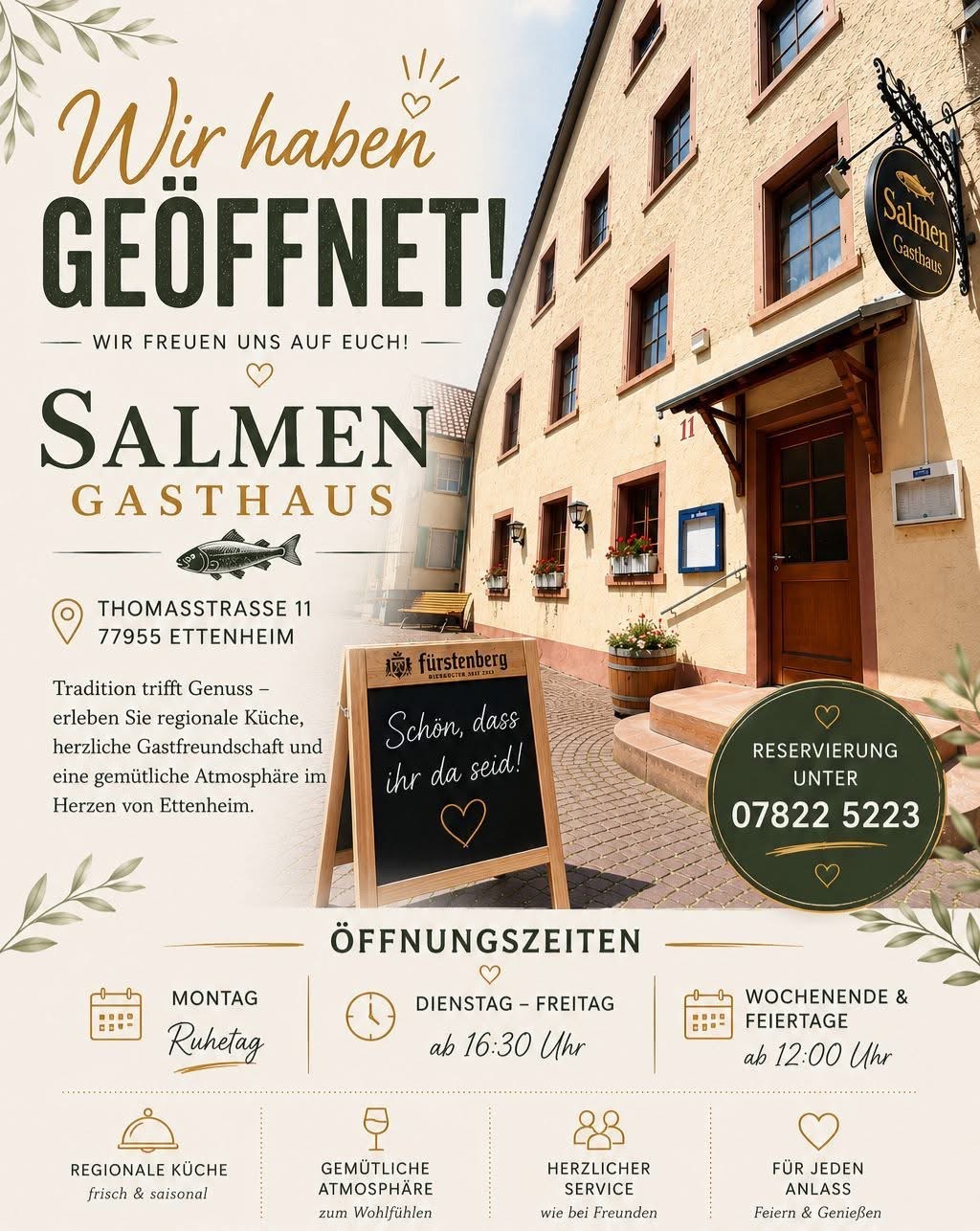 Eröffnungsankündigung Gasthaus Salmen Ettenheim